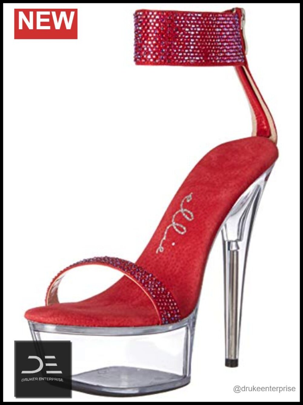 Rhinestone Cuff Platform Sandal - Faux Leather Open Toe Glitter
